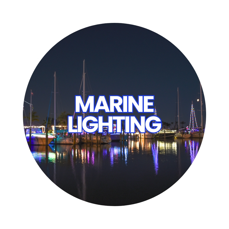 Shows marine boats that all use marine lighting products. Lighting for boating and marine