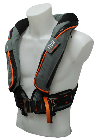 TeamO Marine 170N Backtow™ Offshore Inflatable PFD - Grey and Orange PRO Sensor | teamo-marine-170n-backtow-offshore-inflatable-pfd-grey-and-orange-pro-sensor Inflatable PFD