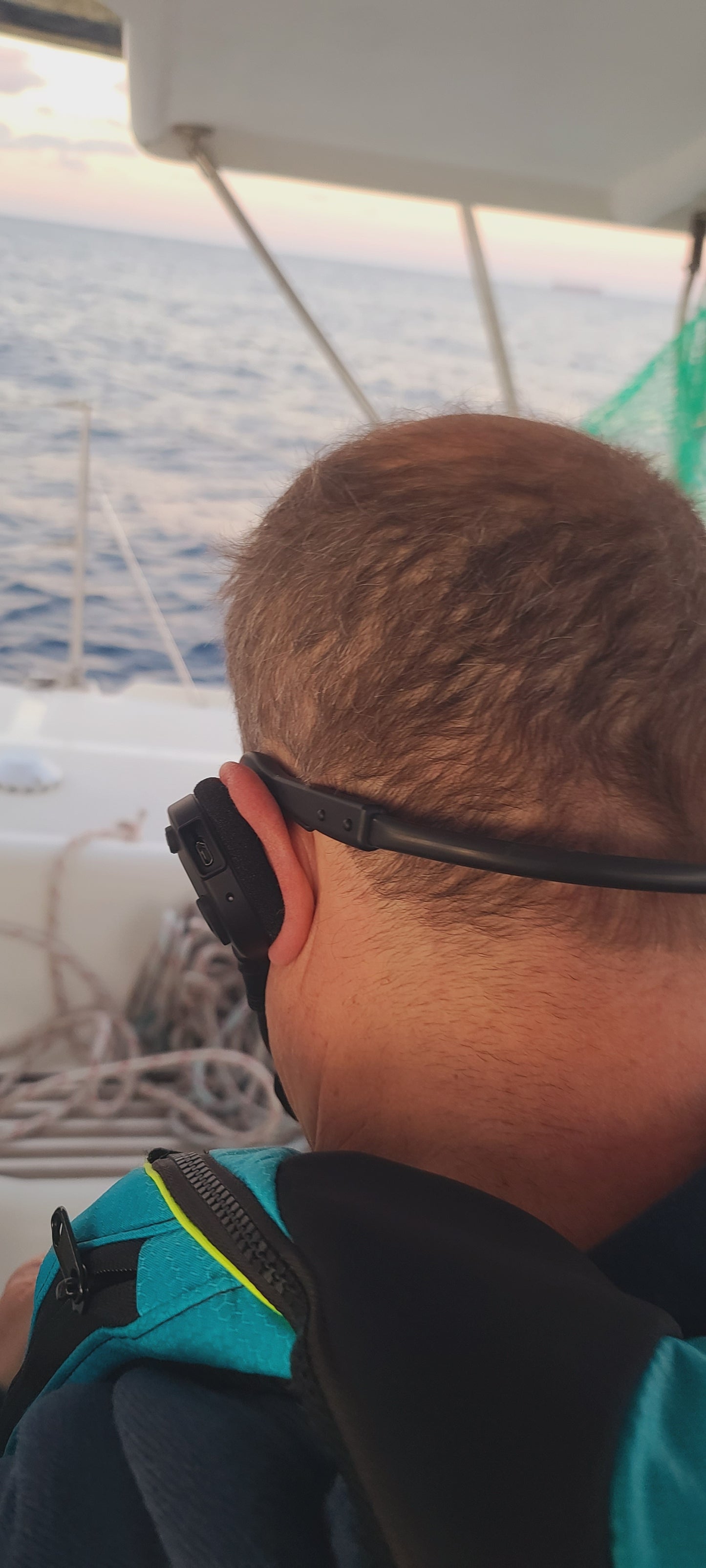 This headset sits comfortably behind the head and over the ears so they wont fall off. 2Talk Intercom Communication Bluetooth Headsets for Boaters (Pair) - The Marriage Savers!  Boaters love marriage-savers made by My Team Talks brand